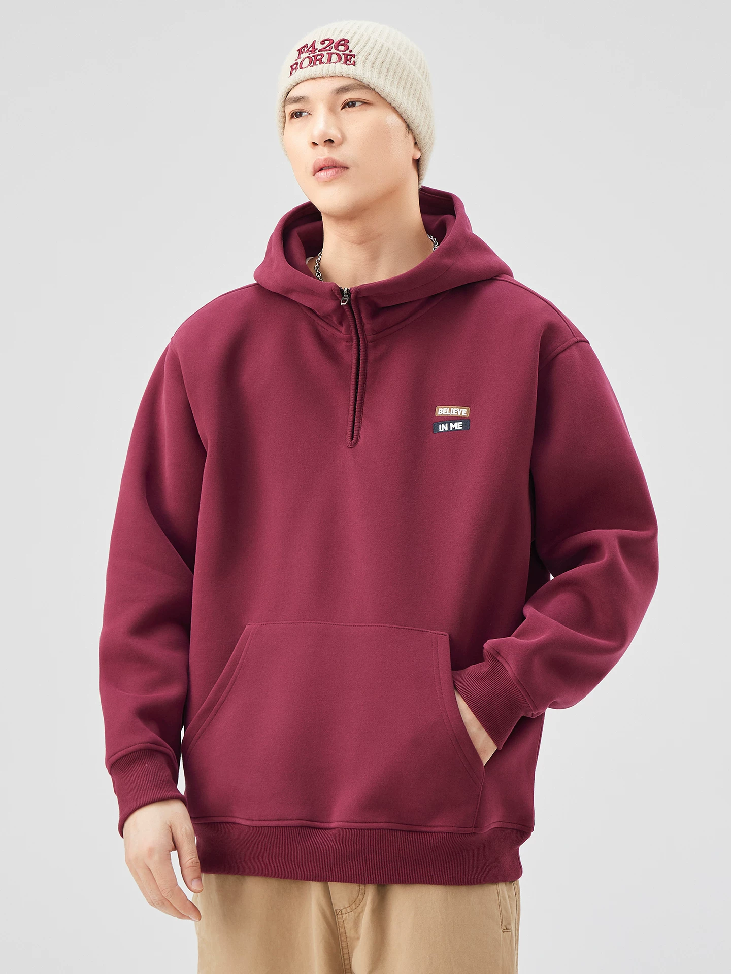 Áo hoodie nửa khóa kéo OMZM dành cho nam, mùa thu đông, áo hoodie in chữ nặng 420G, áo khoác cặp đôi rộng rãi