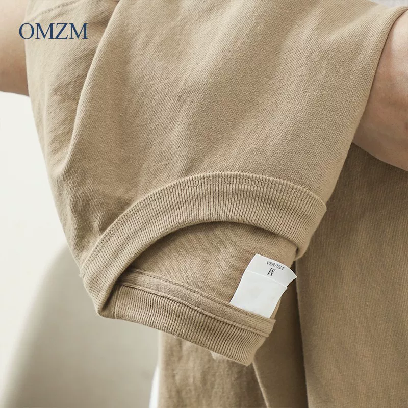 Áo thun nam tay ngắn nặng 400G ba kim, kiểu cổ tròn nửa tay phong cách retro Mỹ mùa hè, chất liệu cotton nguyên chất màu trắng.