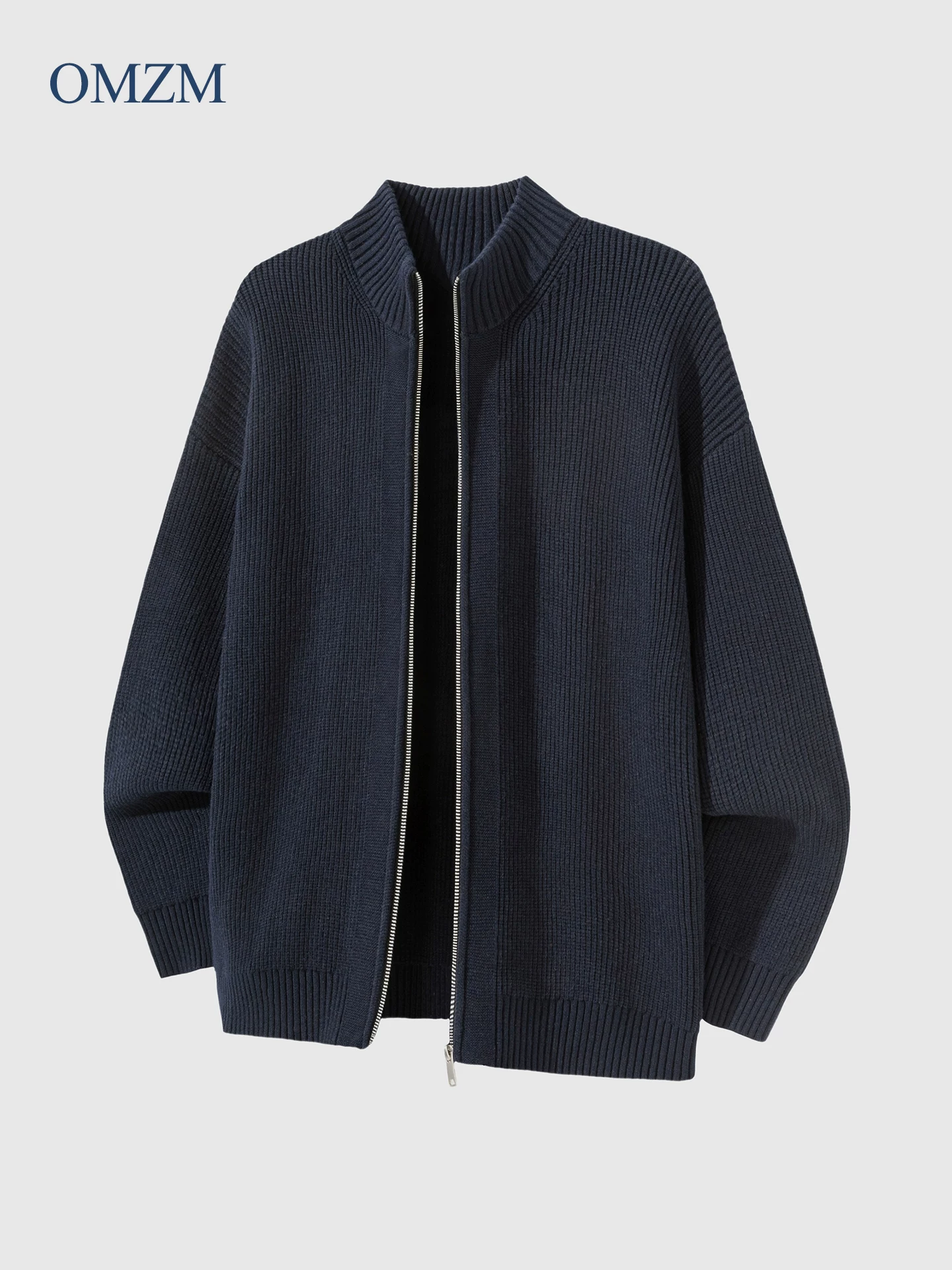 Áo len cardigan hạng nặng OMZM850G dành cho nam, áo len dệt kim có khóa kéo kiểu dáng sạch sẽ mùa đông kiểu Mỹ, áo khoác phong cách giản dị