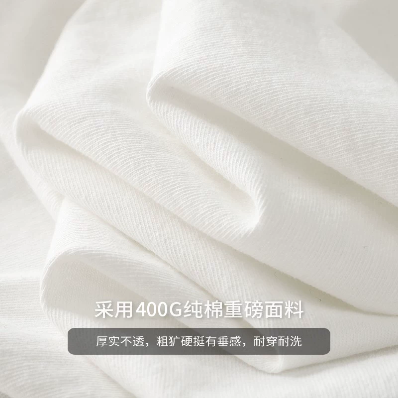 Áo thun dài tay hạng nặng 400G kiểu Mỹ dành cho nam, áo len cổ tròn dáng rộng mùa xuân thu, áo sơ mi trắng cotton nguyên chất dành cho giới trẻ