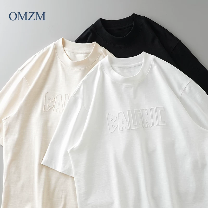 Áo thun nam cotton 100% chất lượng cao 400G kiểu Mỹ, tay ngắn, dáng rộng mùa hè, cổ tròn, thêu chữ, áo trơn