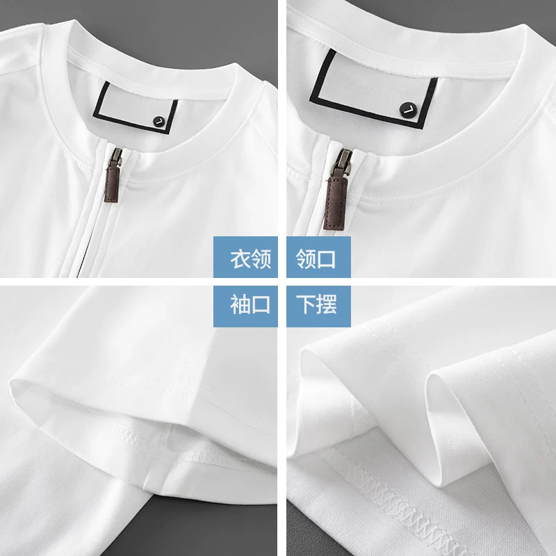 Áo thun nửa khóa kéo OMZM Modal ngắn tay dành cho nam mùa hè kiểu Mỹ dáng rộng chống nhăn cổ tròn nửa tay áo thun màu trơn
