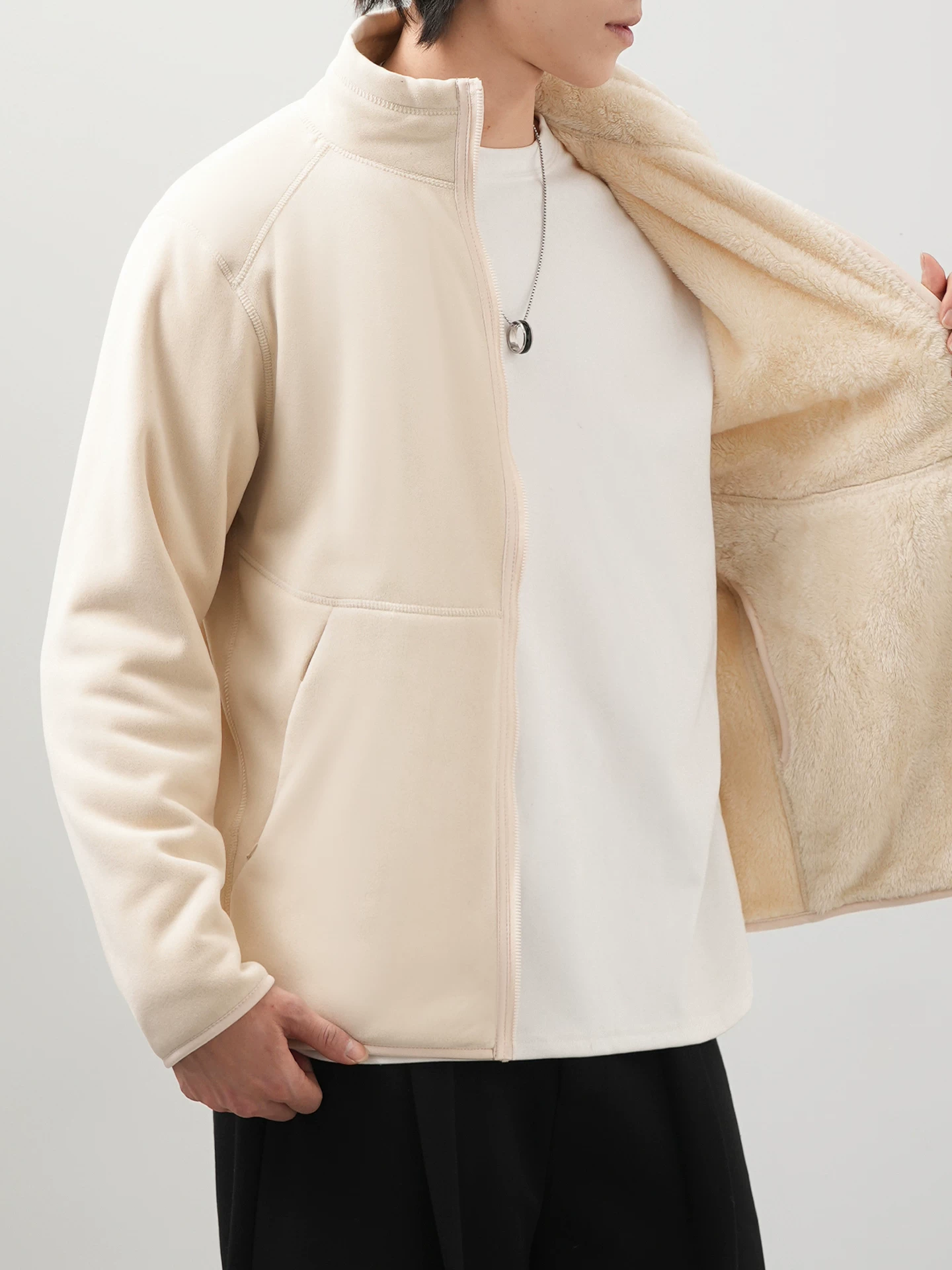 Áo khoác lông cừu OMZM dành cho nam mùa đông có lót lông cừu dày dặn, áo khoác lông cừu mềm mại, áo khoác mềm mại có lớp lót lông cừu