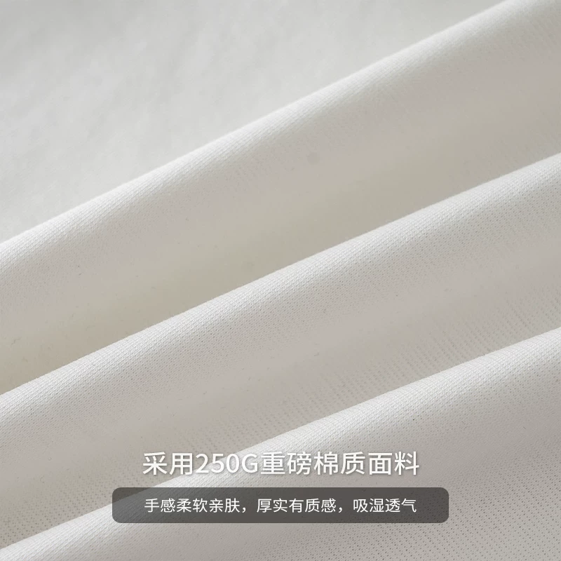 Áo thun nam tay ngắn chất dày 250G kiểu Mỹ, mẫu mới hè 2025, áo thun cổ tròn thêu dày, áo thun tay lửng rộng rãi