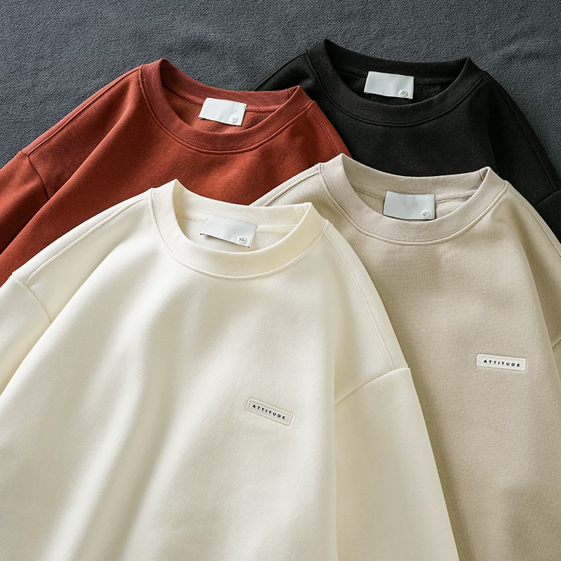 Áo len nỉ dày dặn OMZM460G dành cho nam, áo len cổ tròn dày dặn ấm áp mùa thu đông, áo thun thêu họa tiết trẻ trung.