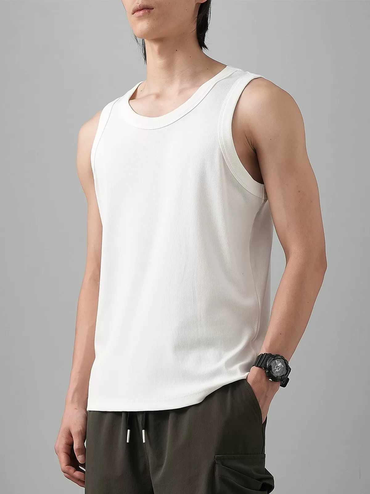 Áo vest làm mát bằng lụa băng ba sợi dành cho nam, áo thun không tay làm mát bằng lụa băng mùa hè, áo lót thể thao màu trơn rộng rãi.