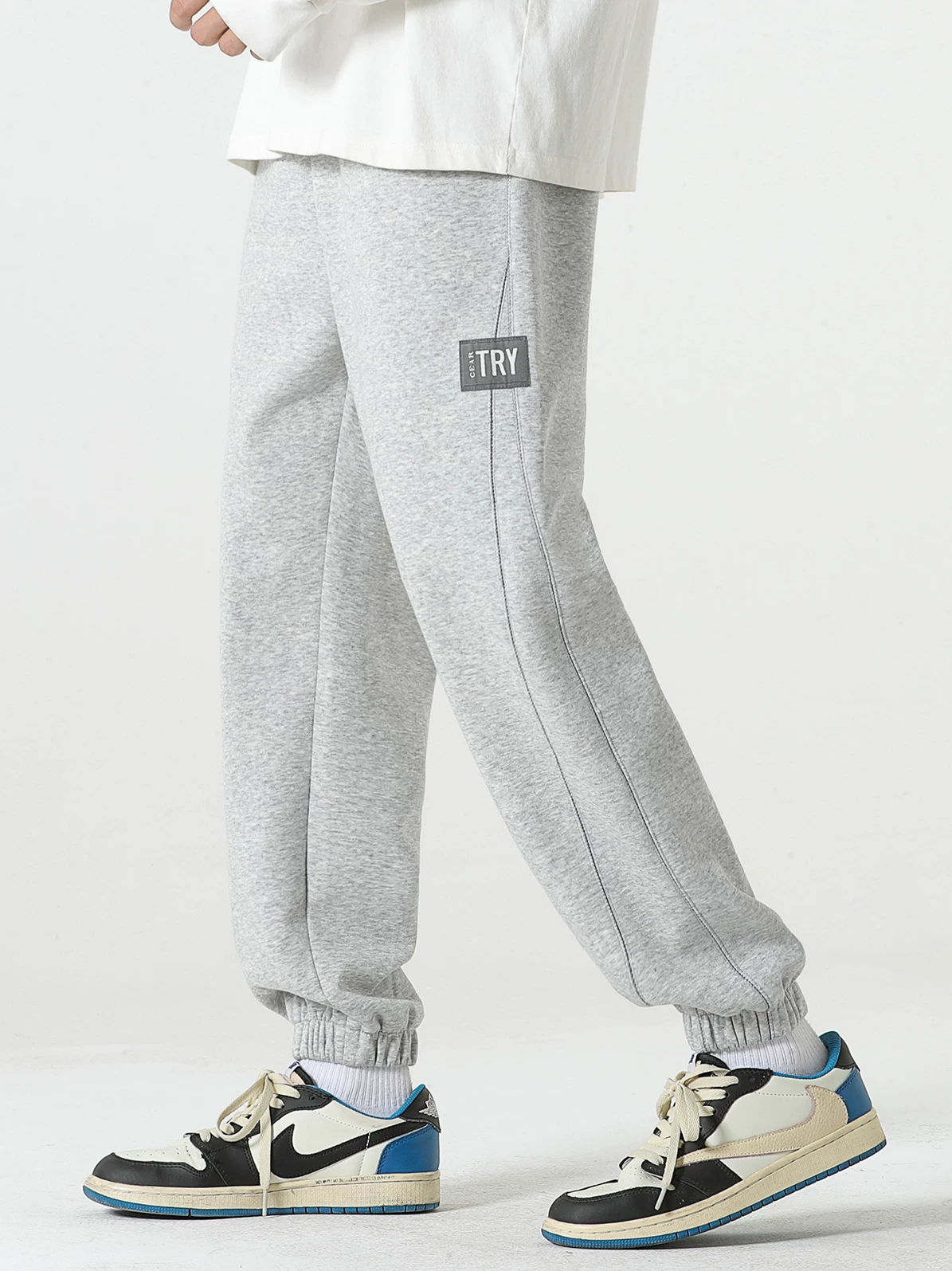 Quần jogger thể thao hạng nặng kiểu Mỹ OMZM dành cho nam, quần thường ngày phối màu hợp thời trang mùa thu mới, quần thể thao màu xám dành cho bé trai.
