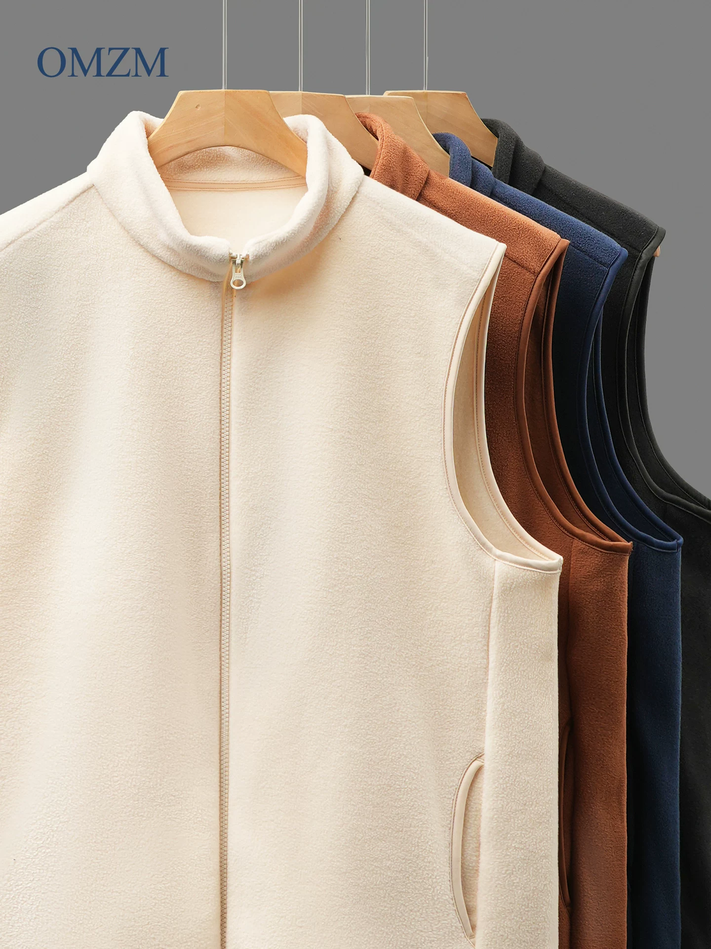 Áo vest lông cừu hai mặt OMZM dành cho nam, áo vest không tay dày dặn ấm áp mùa đông, áo khoác không tay.