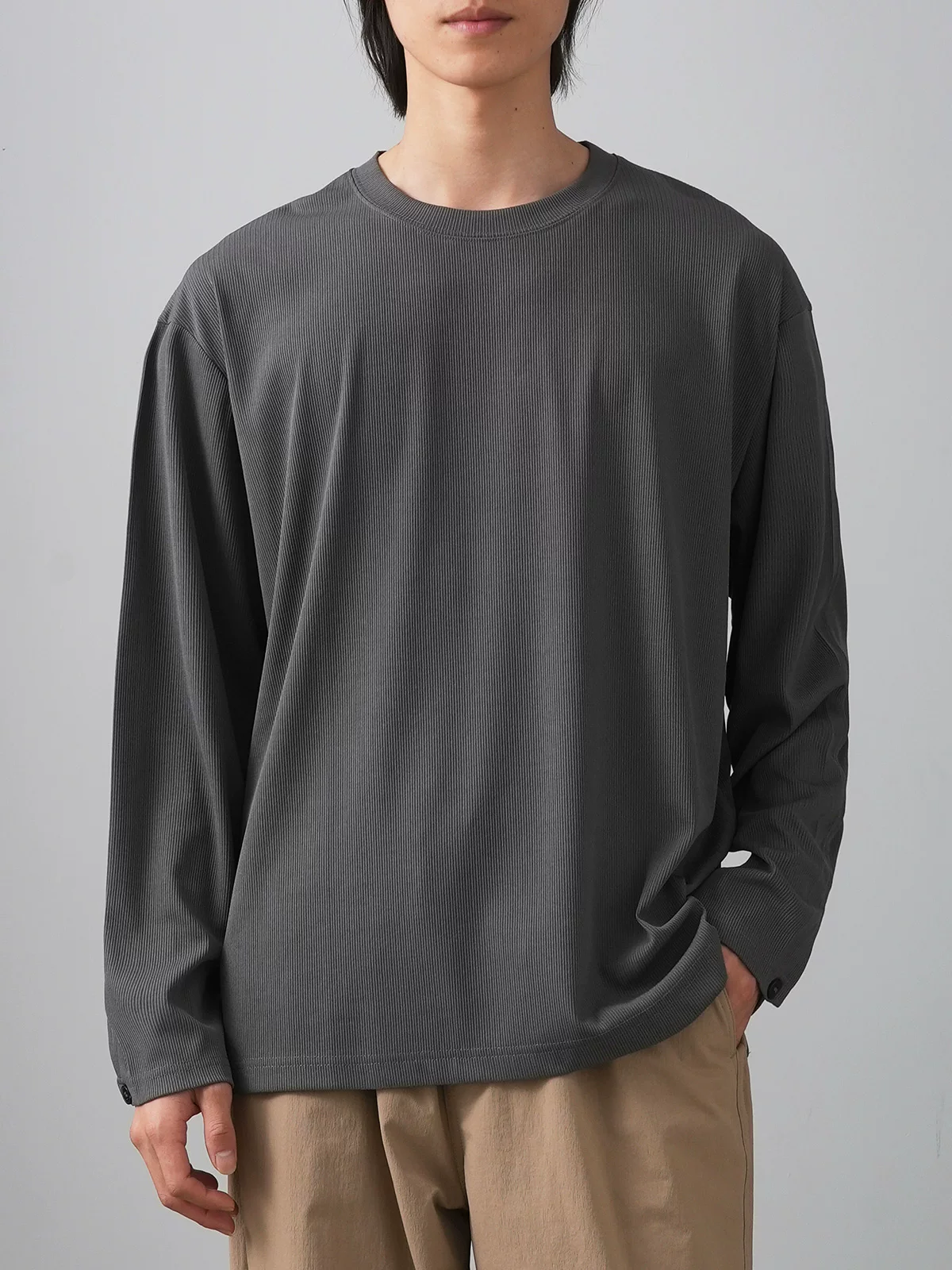 Áo thun dài tay jacquard hạng nặng 260G phong cách Mỹ OMZM dành cho nam, áo sơ mi màu trắng trơn mùa xuân, áo chui đầu cổ tròn