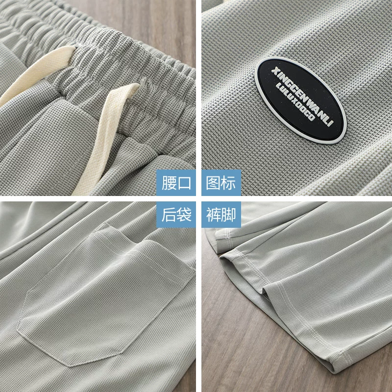 Quần short vải lụa kiểu Mỹ dành cho nam, quần thể thao chạy bộ mỏng nhanh khô mùa hè, quần short năm điểm dáng rộng, chất liệu vải waffle dệt kim, kiểu dáng thoải mái