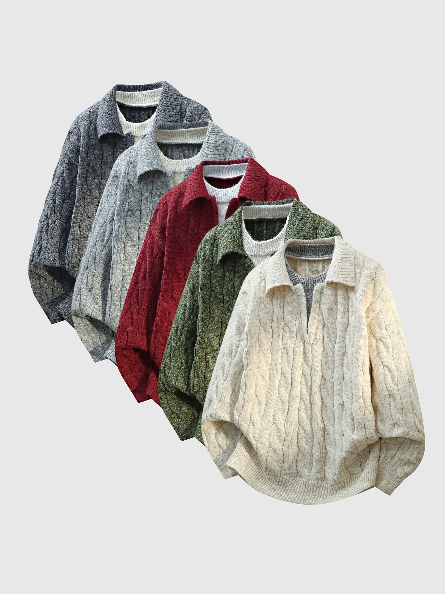 Áo len cổ xoắn OMZM dành cho nam, áo sơ mi lót bên trong dày dặn ấm áp mùa đông, áo len dệt kim giả hai mảnh dành cho cặp đôi.