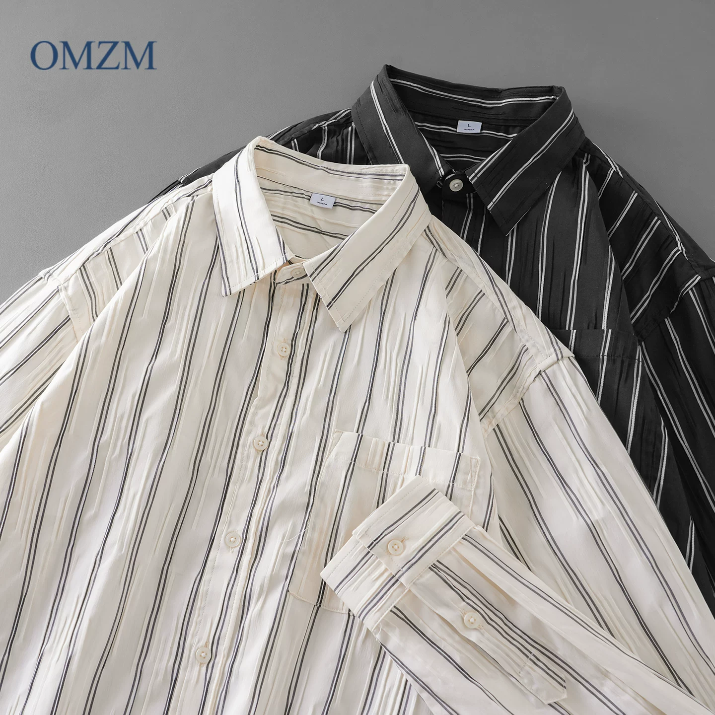 Áo sơ mi sọc dọc kiểu Mỹ OMZM dành cho nam, dài tay, thu đông, cổ điển, dáng rộng, cotton nguyên chất, thoáng khí, áo khoác cao cấp.