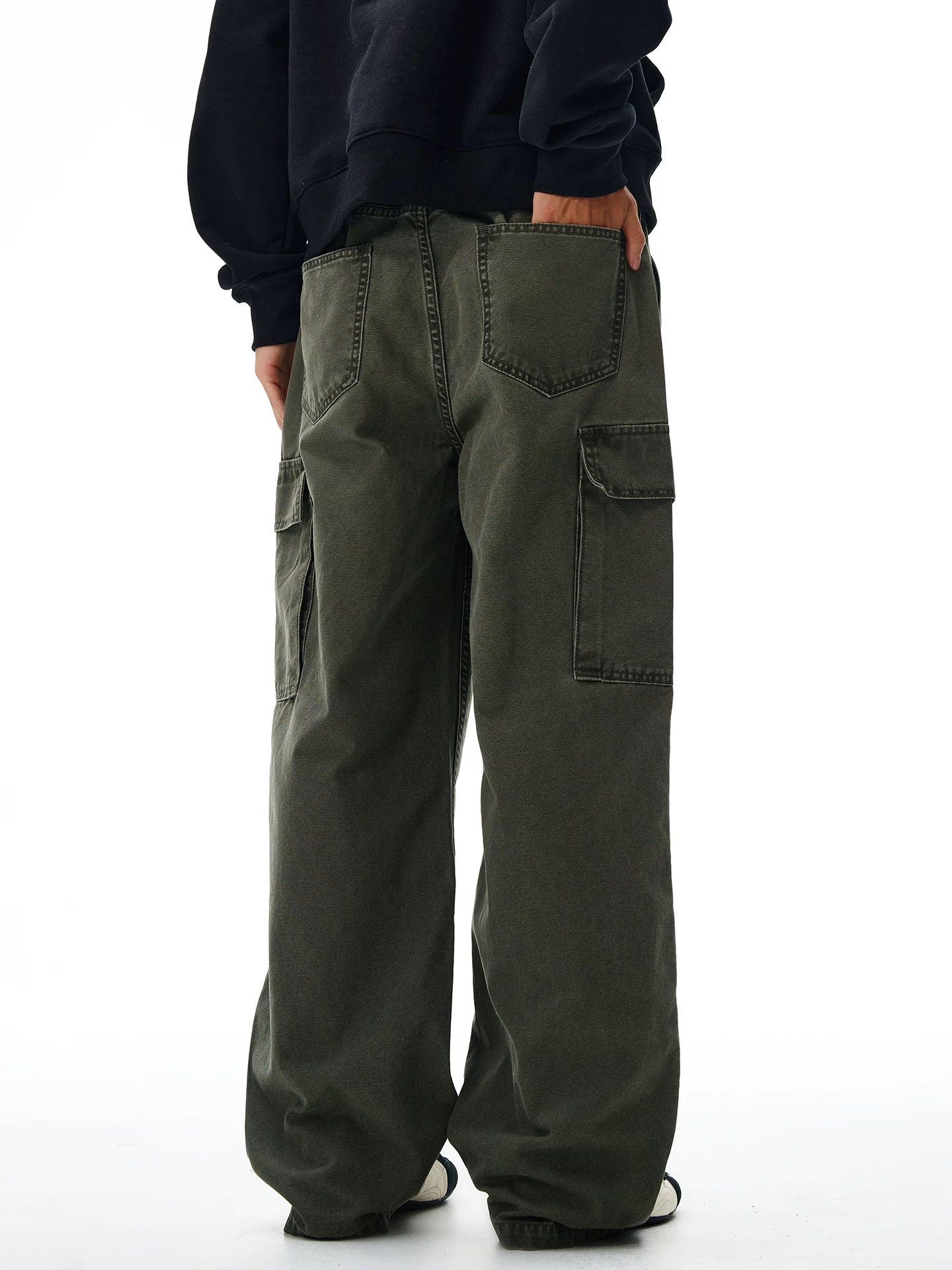 Quần công nhân lâm công kiểu Mỹ OMZM dành cho nam, quần dài ống thẳng dáng rộng màu trơn cổ điển mùa đông có nhiều túi, quần thường ngày