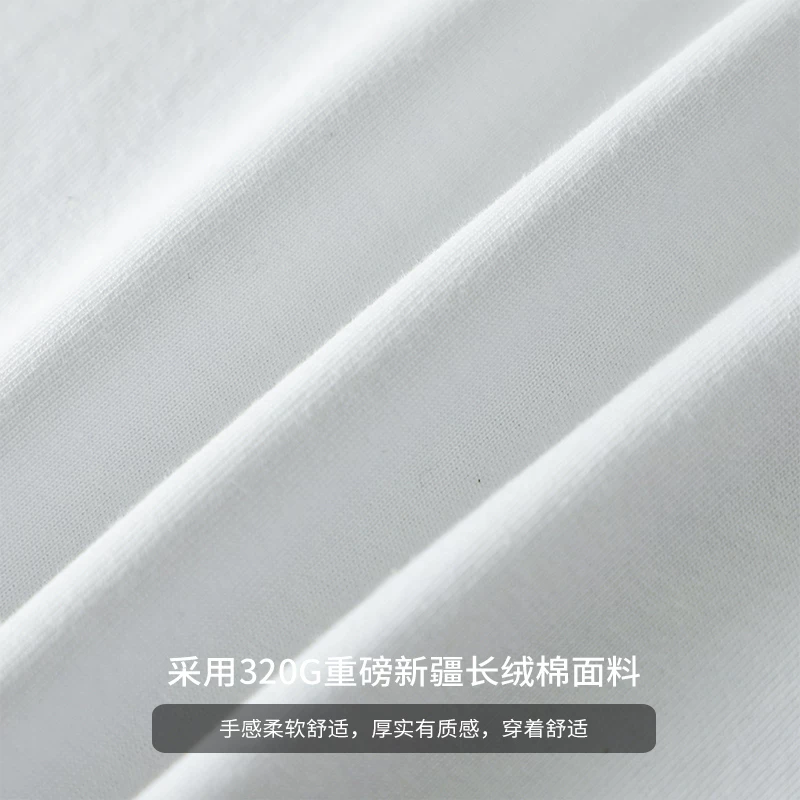 Áo thun dài tay hạng nặng 320G kiểu Mỹ dành cho nam, áo sơ mi cotton thuần chất mùa thu đông, áo thun cổ tròn rộng rãi chất liệu cotton dài sợi Tân Cương