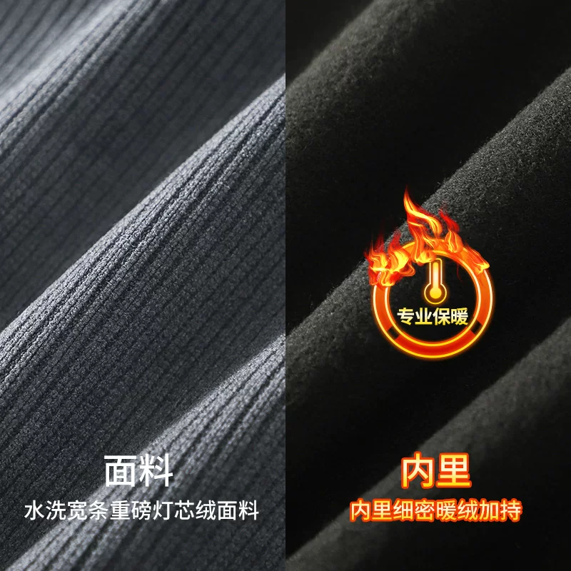 Quần vải nhung dày kiểu Mỹ OMZM dành cho nam, quần ống côn dày lót lông cừu mùa đông, quần ống thẳng vải nhung màu trơn