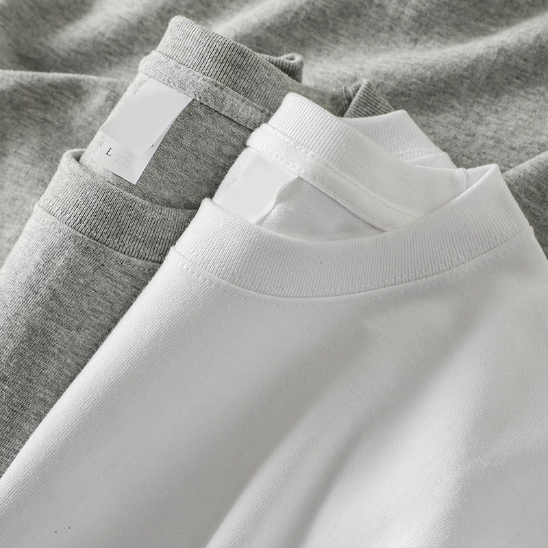 Áo thun dài tay hạng nặng 320G kiểu Mỹ dành cho nam, áo sơ mi cotton thuần chất mùa thu đông, áo thun cổ tròn rộng rãi chất liệu cotton dài sợi Tân Cương