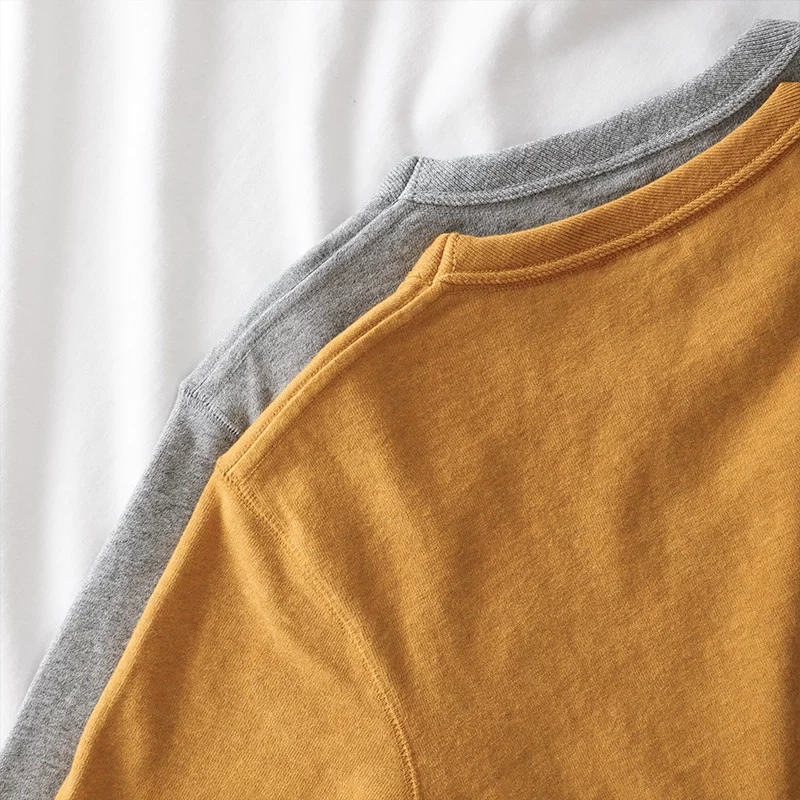 Áo thun dài tay hạng nặng 320g kiểu Mỹ dành cho nam, áo len cổ tròn màu trơn thu đông, chất liệu cotton nguyên chất, áo lót cao cấp được chải kỹ.