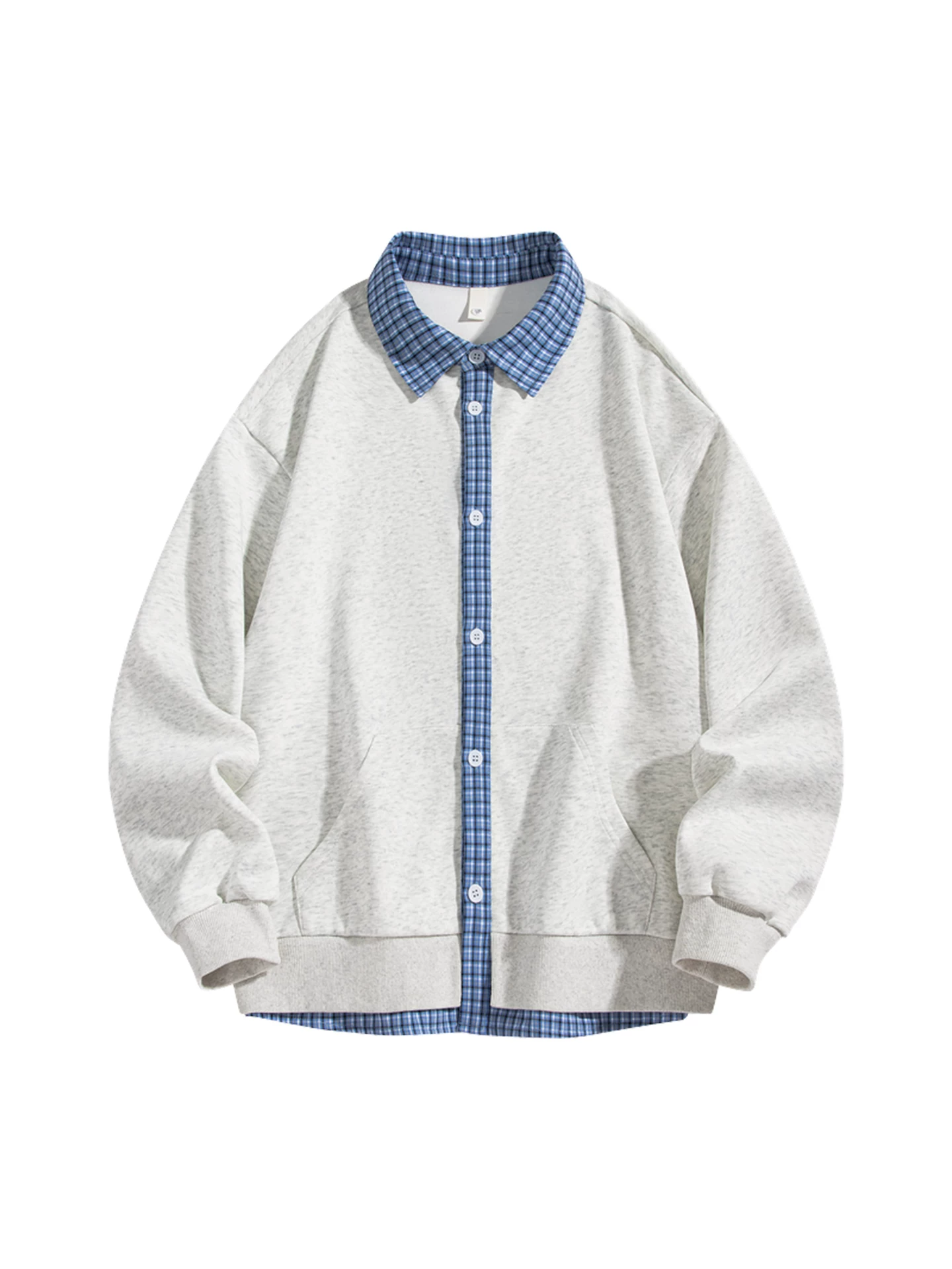 Áo khoác nỉ chắp vá giả hai mảnh OMZM dành cho nam, áo khoác cardigan cổ điển phối màu phong cách đại học giản dị mùa thu của Mỹ