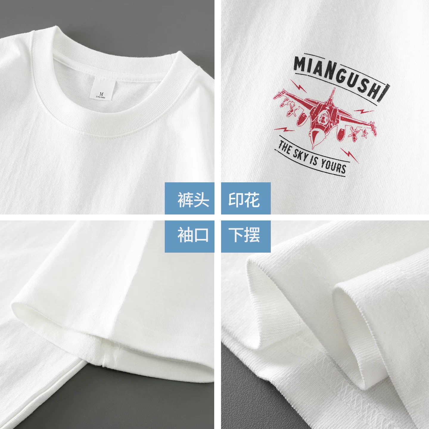 OMZM320G Áo thun cotton nguyên chất hạng nặng ngắn tay unisex mùa hè dáng rộng cổ tròn in hình phong cách Mỹ vai thường nửa tay áo
