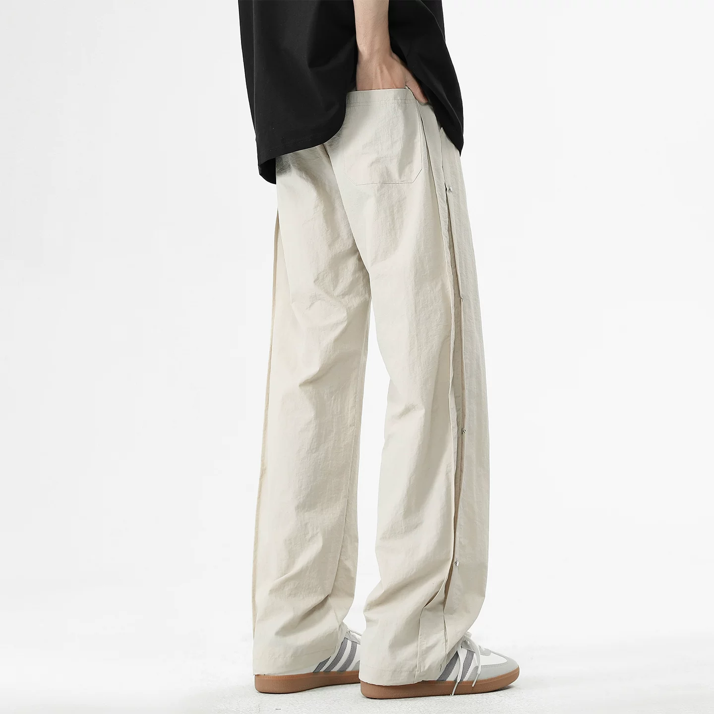 Quần thể thao khô nhanh bằng vải lụa kiểu Mỹ của OMZM dành cho nam, quần cargo mỏng mùa hè, quần lính dù có thiết kế tinh tế, quần dài thường ngày có khuy