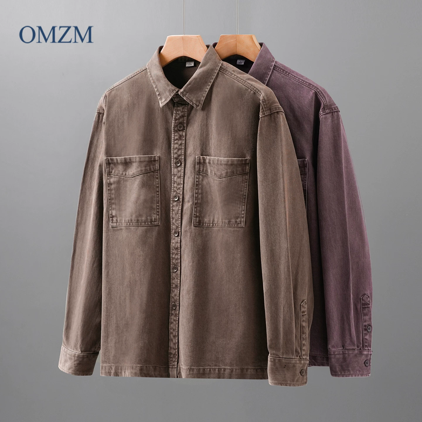 Áo khoác sơ mi kiểu Mỹ OMZM dành cho nam, áo khoác sơ mi cotton nguyên chất dáng rộng chống nhăn cổ điển mùa thu đông