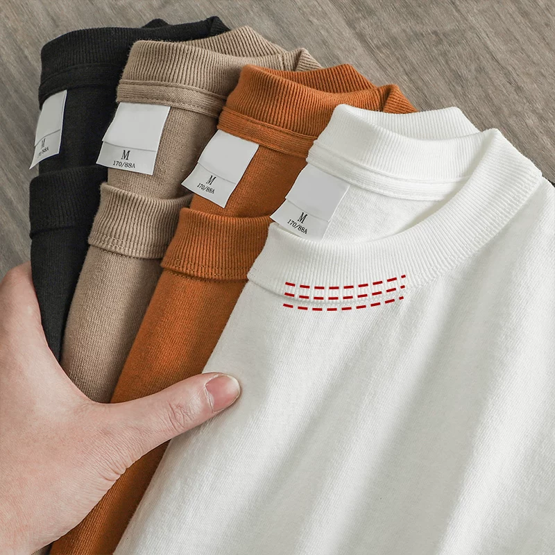 Áo thun dài tay hạng nặng 400G kiểu Mỹ dành cho nam, áo len cổ tròn dáng rộng mùa xuân thu, áo sơ mi trắng cotton nguyên chất dành cho giới trẻ