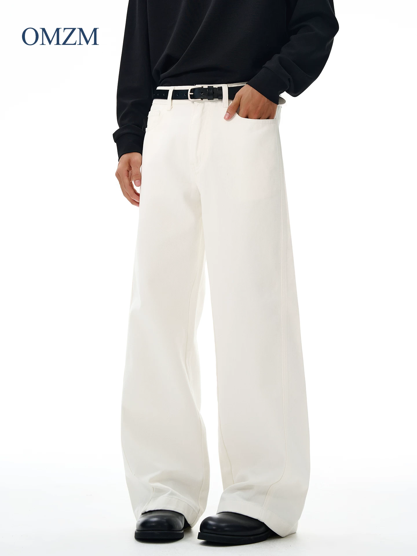 Quần jeans nam kiểu Mỹ OMZM, chất liệu cotton nguyên chất, dáng rộng, phong cách vintage mùa đông 2025, kiểu dáng Anh, quần dài.