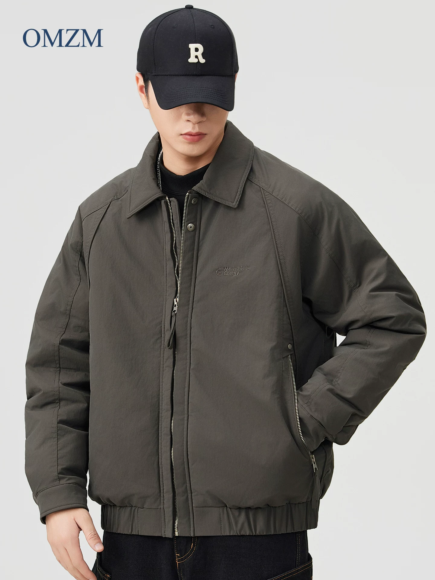 Áo khoác lông vũ trắng OMZM dành cho nam mùa đông lót lông cừu dày dặn ấm áp nhẹ kiểu dáng ngắn cổ bẻ áo khoác đa năng