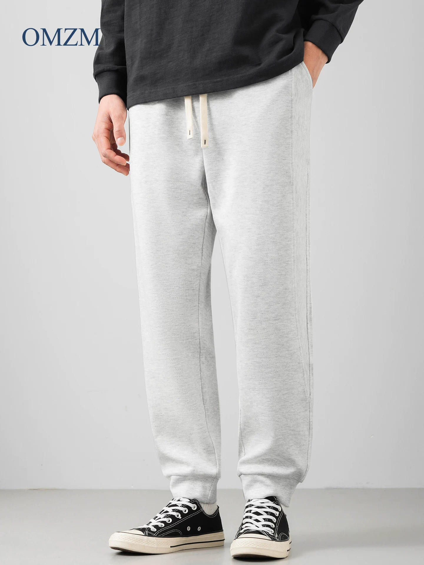Quần thể thao vải tuýt nặng kiểu Mỹ OMZM dành cho nam, quần jogger dáng rộng phối màu phong cách đường phố mùa thu, quần cargo thể thao màu trơn.