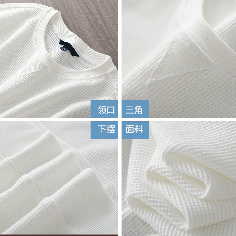 Áo len dệt kim kiểu nặng kiểu Mỹ của OMZM dành cho nam, áo sơ mi mùa thu hình tam giác ngược bằng cotton nguyên chất cao cấp, áo khoác cổ tròn màu trơn.