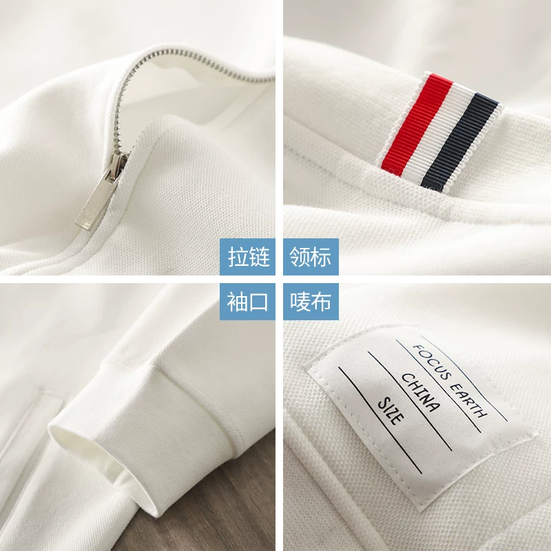 Áo khoác cardigan hạng nặng kiểu Mỹ của OMZM, dáng rộng, áo khoác bóng chày cổ đứng có bốn sọc, áo nỉ mùa thu dành cho nam và nữ.