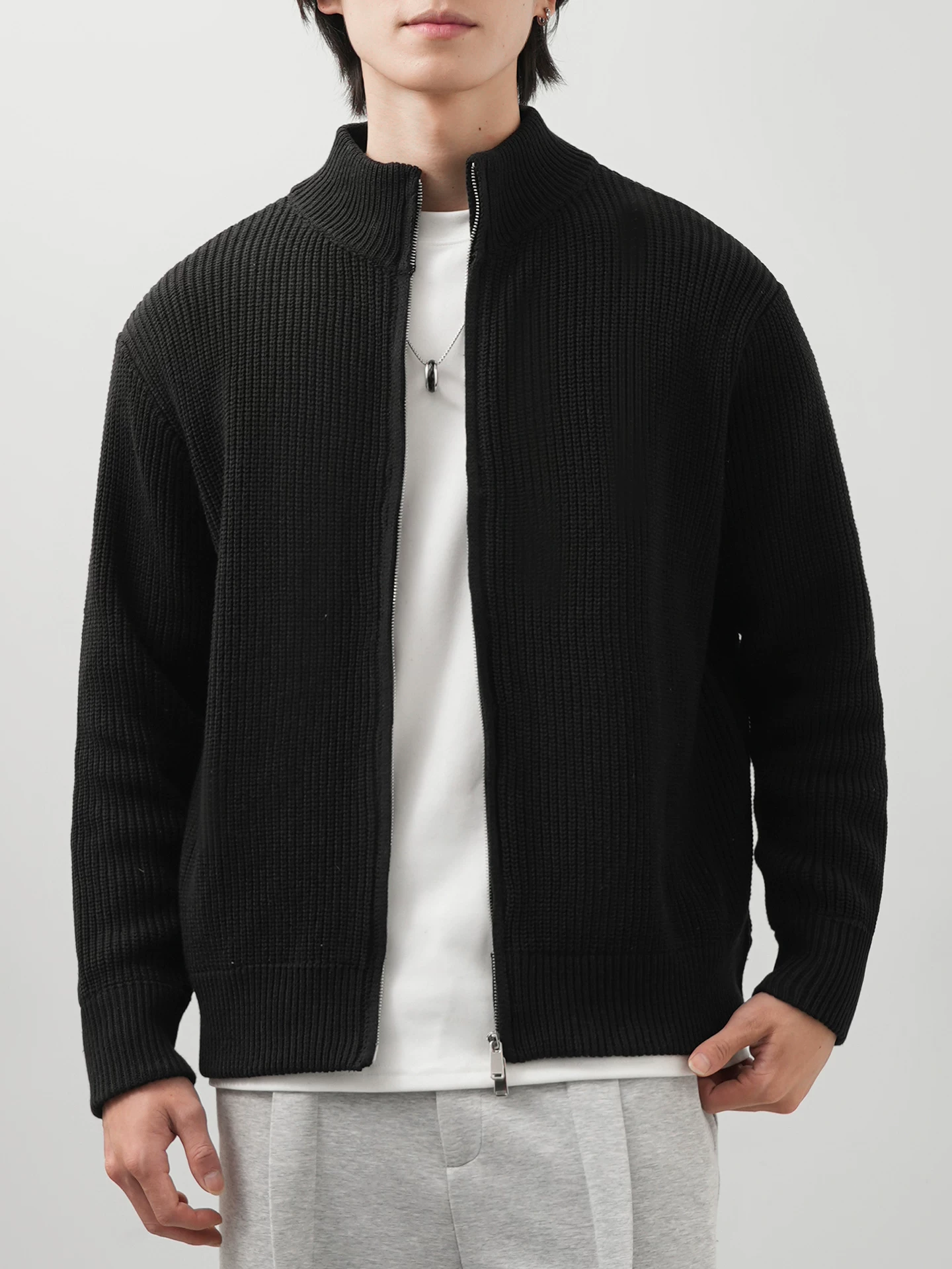 OMZM áo len dây kéo cardigan nam mùa đông Mỹ retro dày áo khoác phong cách Nhật Bản lười biếng giản dị hàng dệt kim