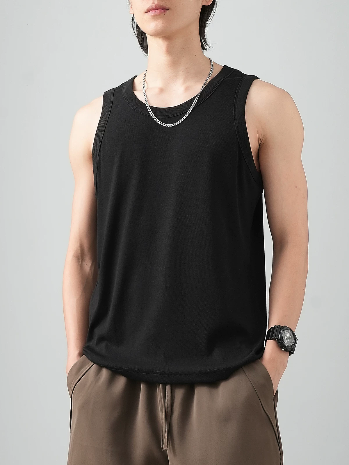 Áo vest làm mát bằng lụa băng ba sợi dành cho nam, áo thun không tay làm mát bằng lụa băng mùa hè, áo lót thể thao màu trơn rộng rãi.