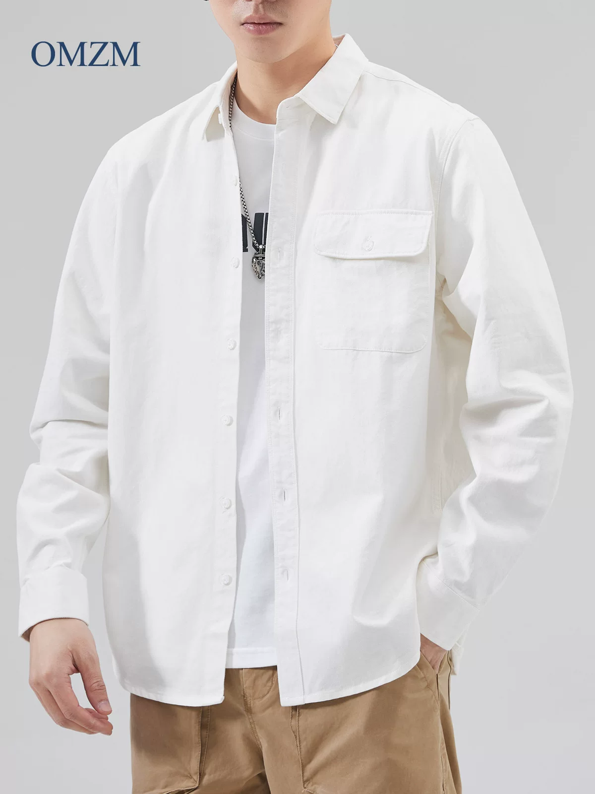 Áo khoác sơ mi nam chất liệu cotton 100% cao cấp 400G, mùa thu 2024, màu xanh dương, kiểu dáng Mỹ, phong cách casual