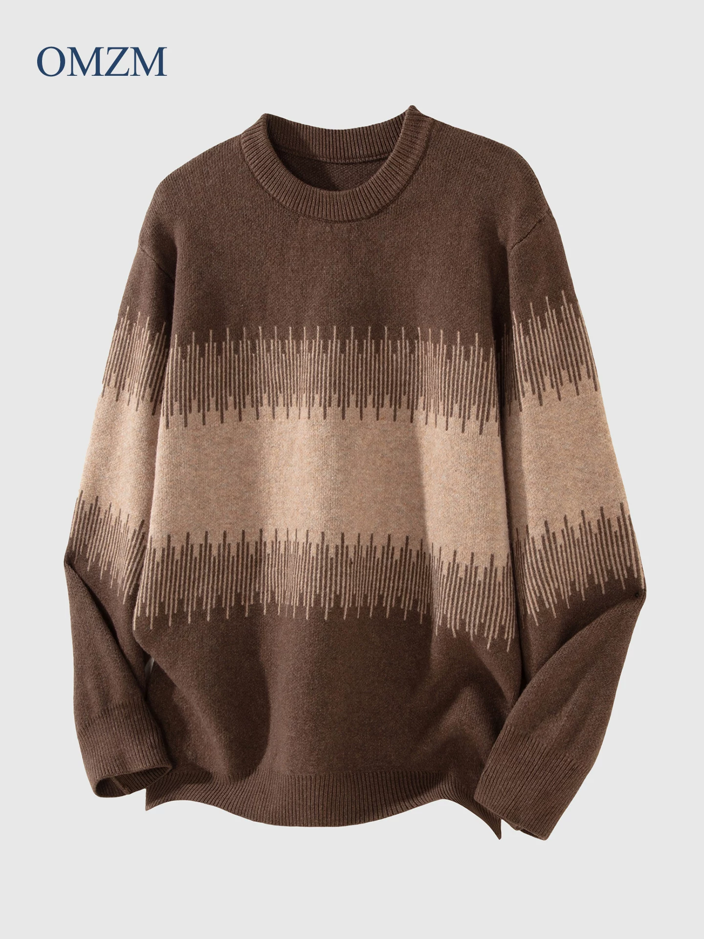Áo len nam OMZM750G màu sắc nổi bật, phong cách retro mùa đông, kiểu dáng lười biếng, áo len cổ tròn phối màu tương phản, áo lót giữ ấm