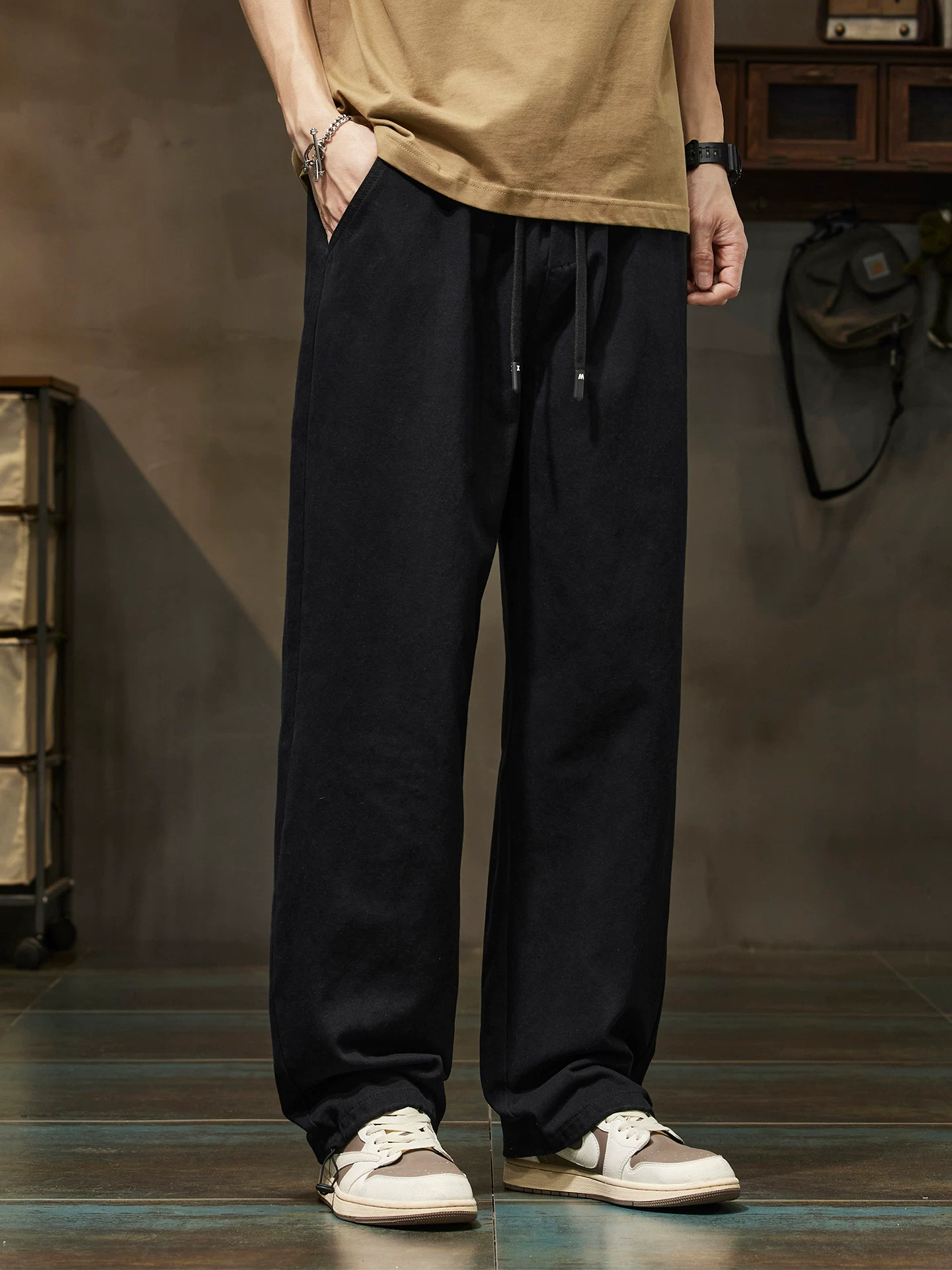 Quần cargo cotton nguyên chất OMZM dành cho nam, kiểu dáng mỏng mùa hè, quần jogger có dây rút kiểu Mỹ, quần thể thao dáng rộng ống thẳng.