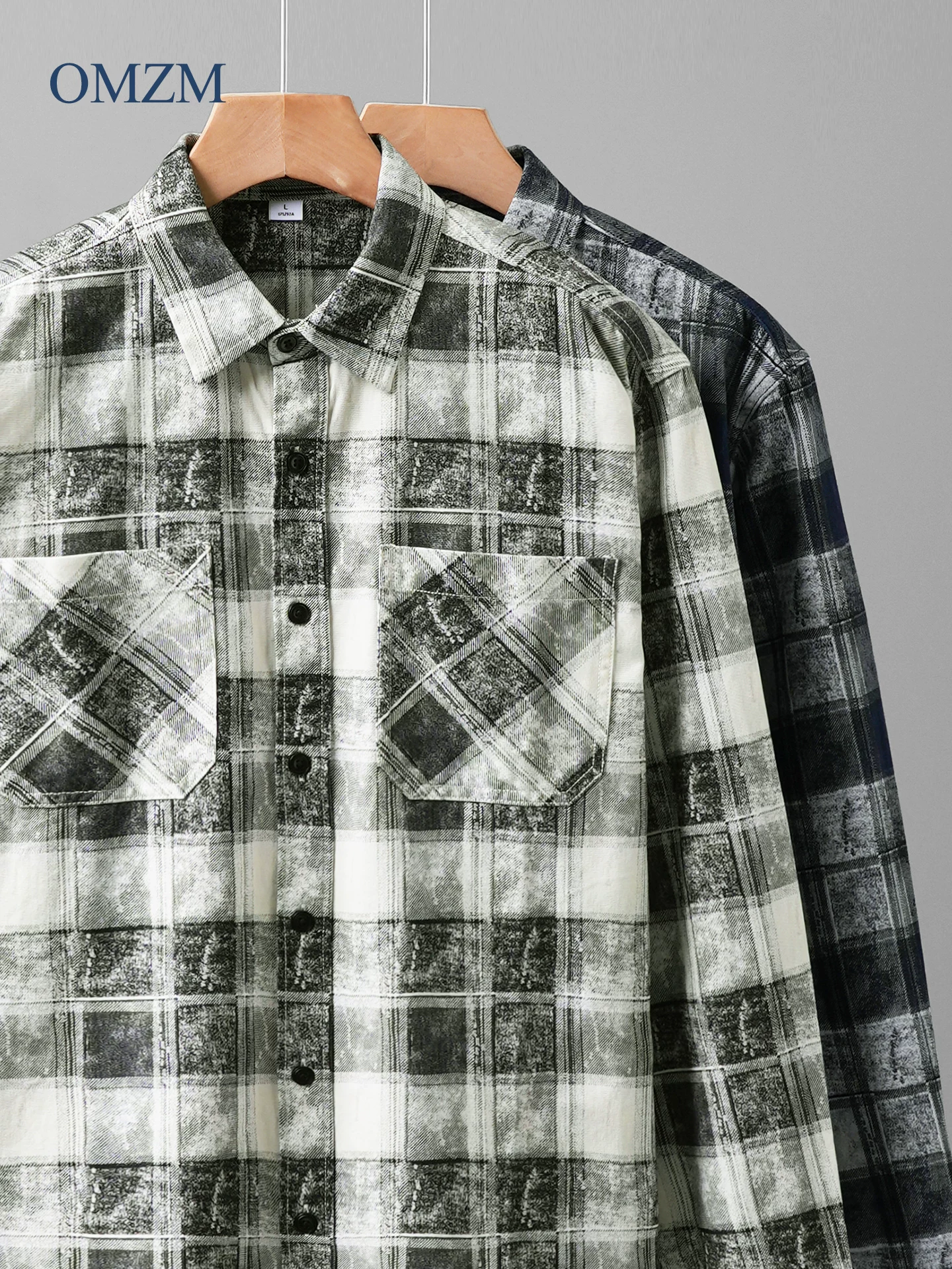 OMZM nguyên chất cotton kẻ sọc áo sơ mi nam mùa thu Mỹ retro dài tay nhuộm màu dáng rộng ve áo mỏng cao cấp áo khoác