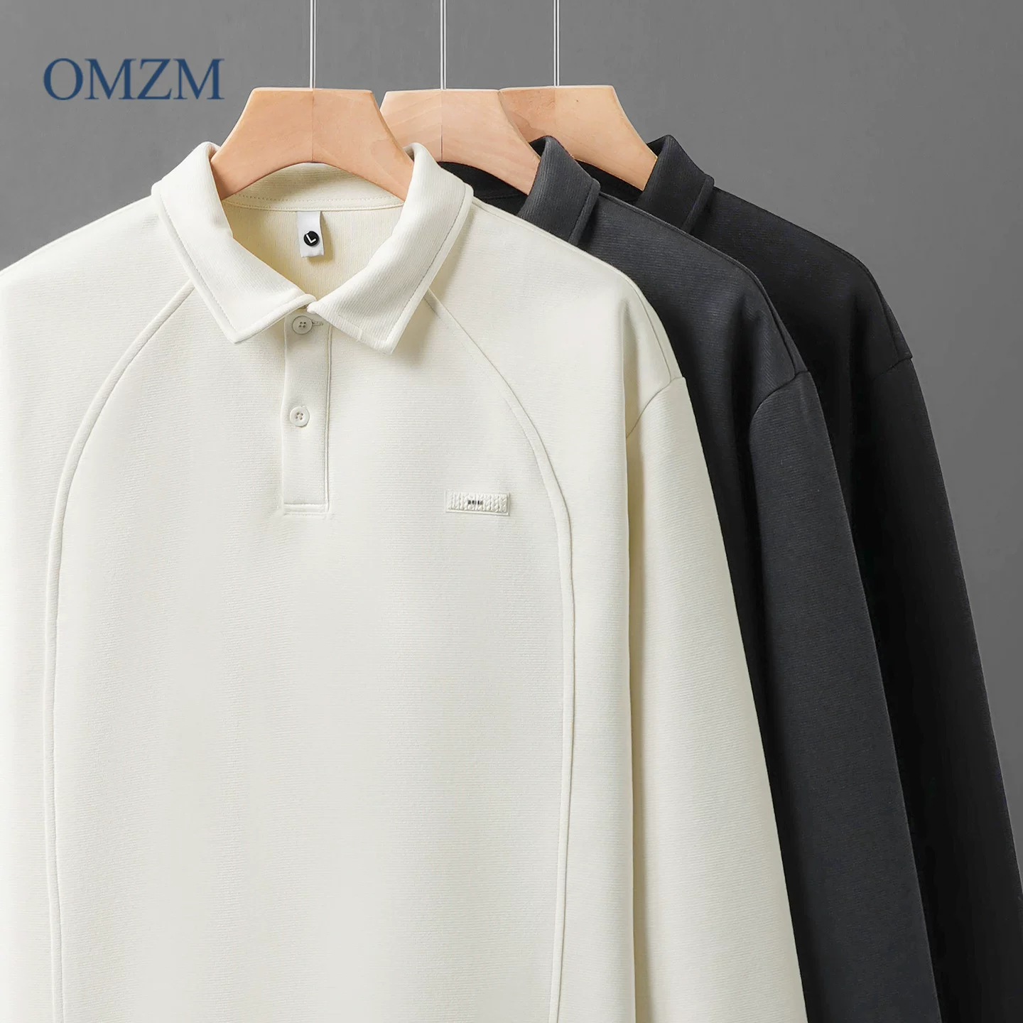 Áo thun polo phối chất liệu nặng 340G dành cho nam, áo khoác cổ trụ thêu phong cách Mỹ cao cấp mùa thu, áo lót dài tay