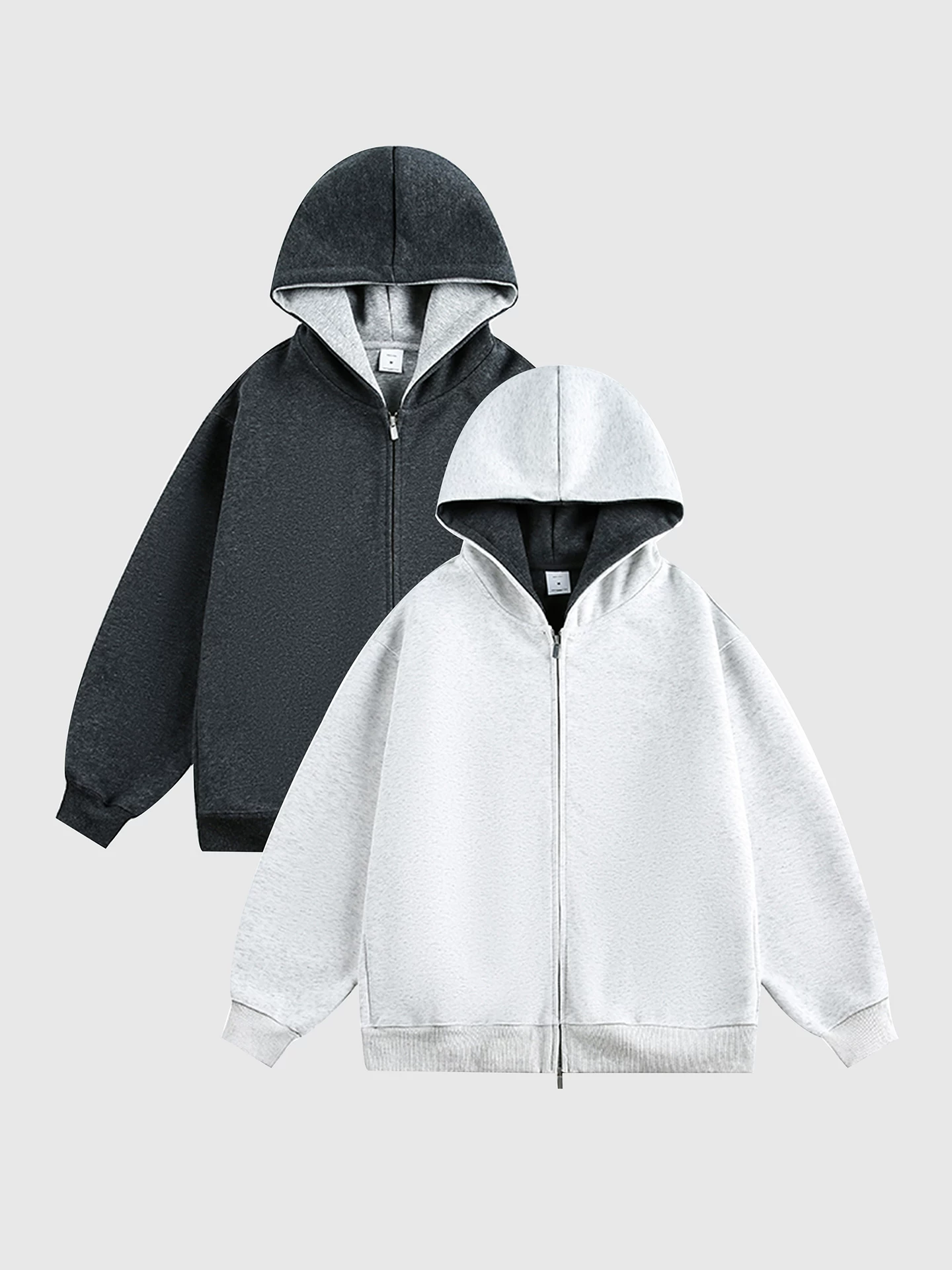 Áo nỉ có mũ trùm đầu màu khối OMZM dành cho nam, áo cardigan đường phố cổ điển kiểu Mỹ mùa đông, dáng rộng, áo khoác có dây kéo đôi
