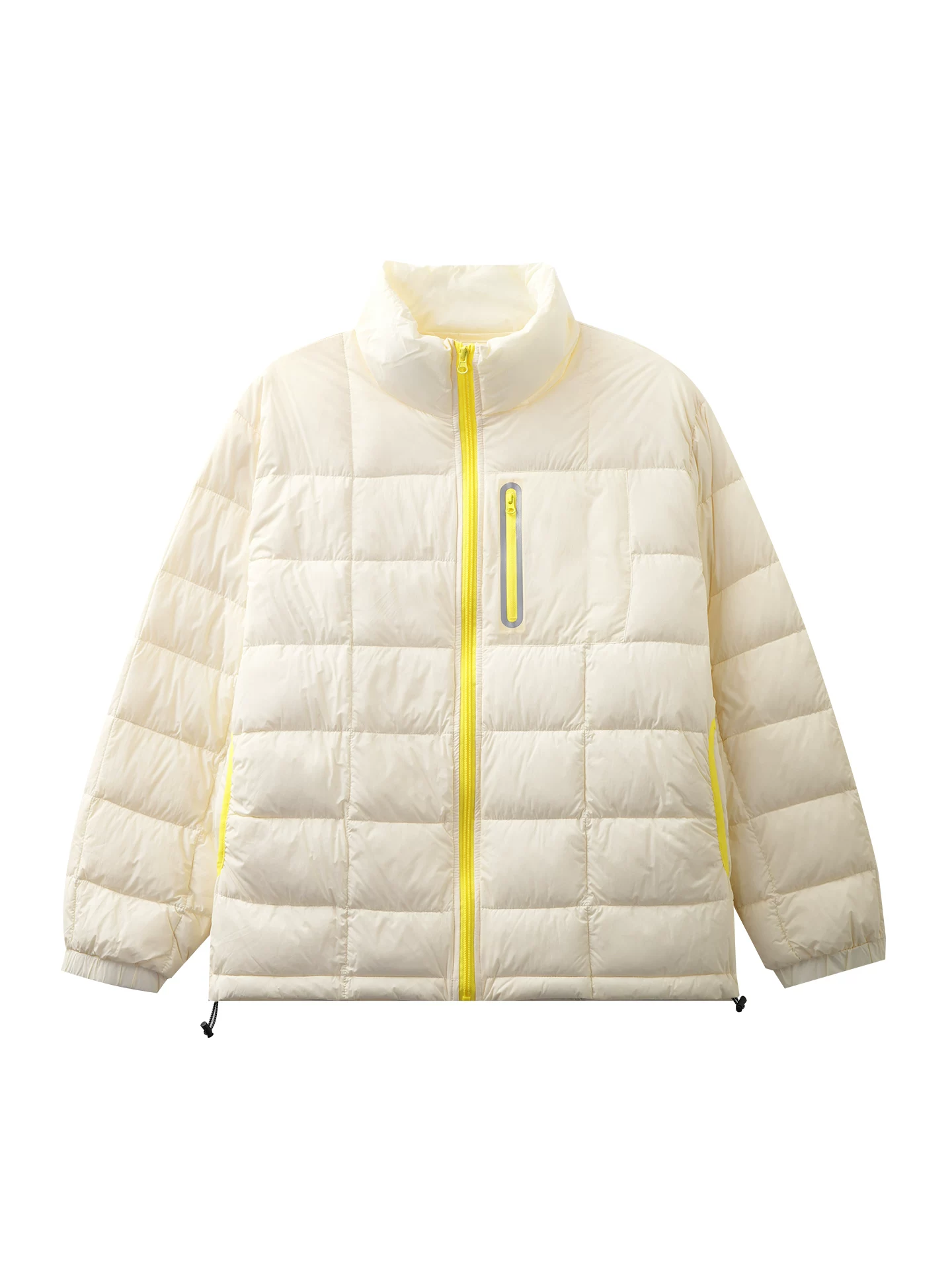 Áo khoác lông vũ OMZM90 dành cho nam, chất liệu gân, nhẹ và dày dặn cho mùa đông, áo phao ấm áp với cổ đứng màu tương phản.