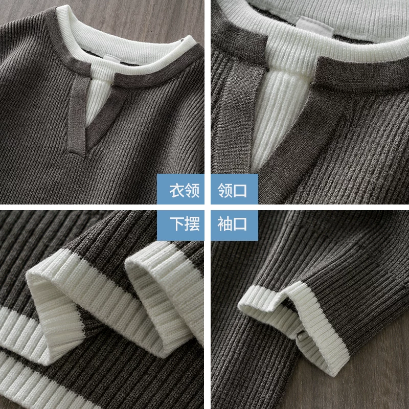 Áo len giả hai mảnh cổ chữ V hạng nặng dành cho nam, đồ dệt kim dày dặn ấm áp mùa thu đông, đồ dệt kim xếp lớp kiểu Mỹ.