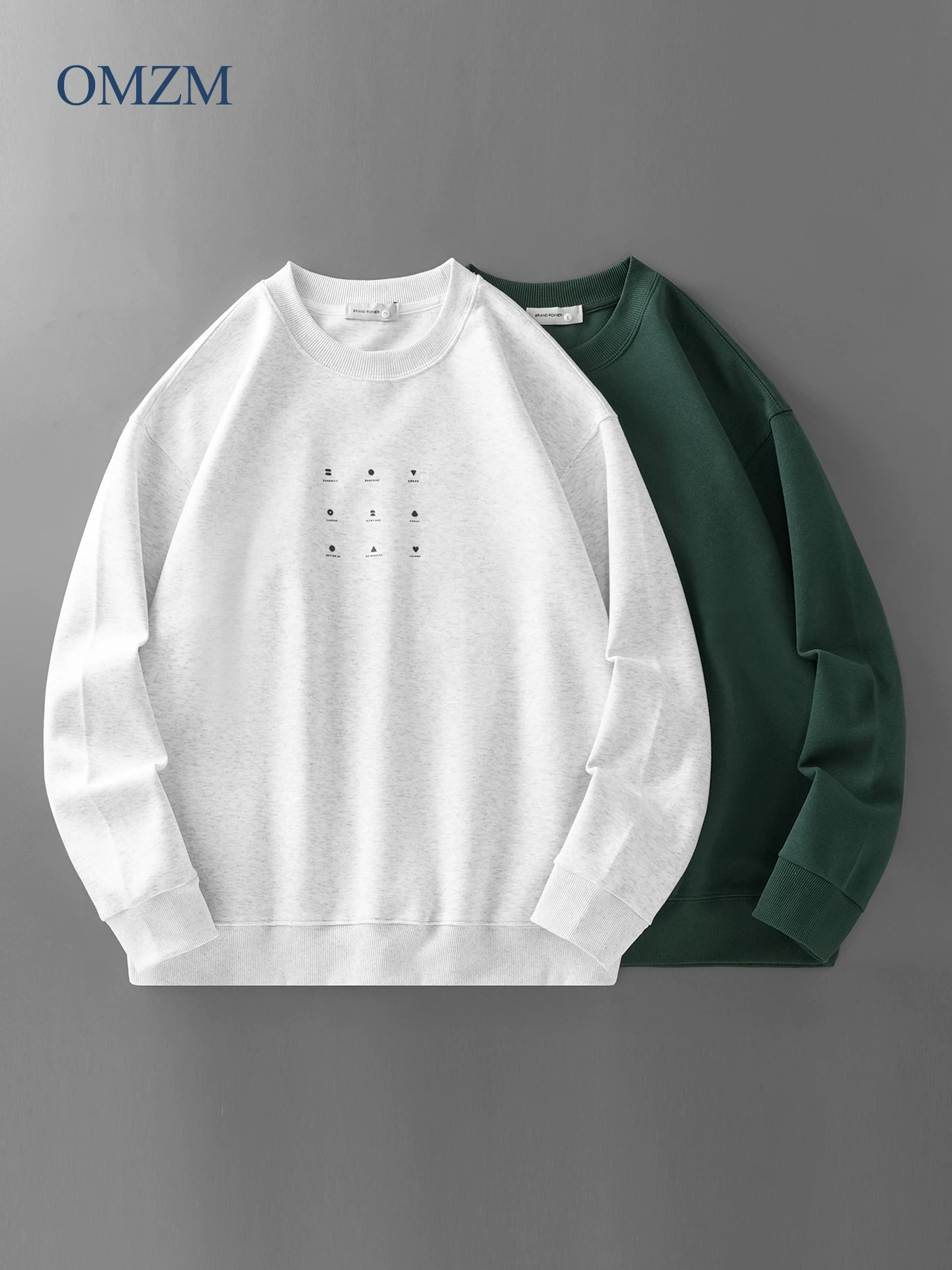 Áo nỉ in hình hạng nặng OMZM dành cho nam, áo thun dài tay dáng rộng cổ tròn phong cách Mỹ mùa thu, áo thun không có mũ trùm đầu