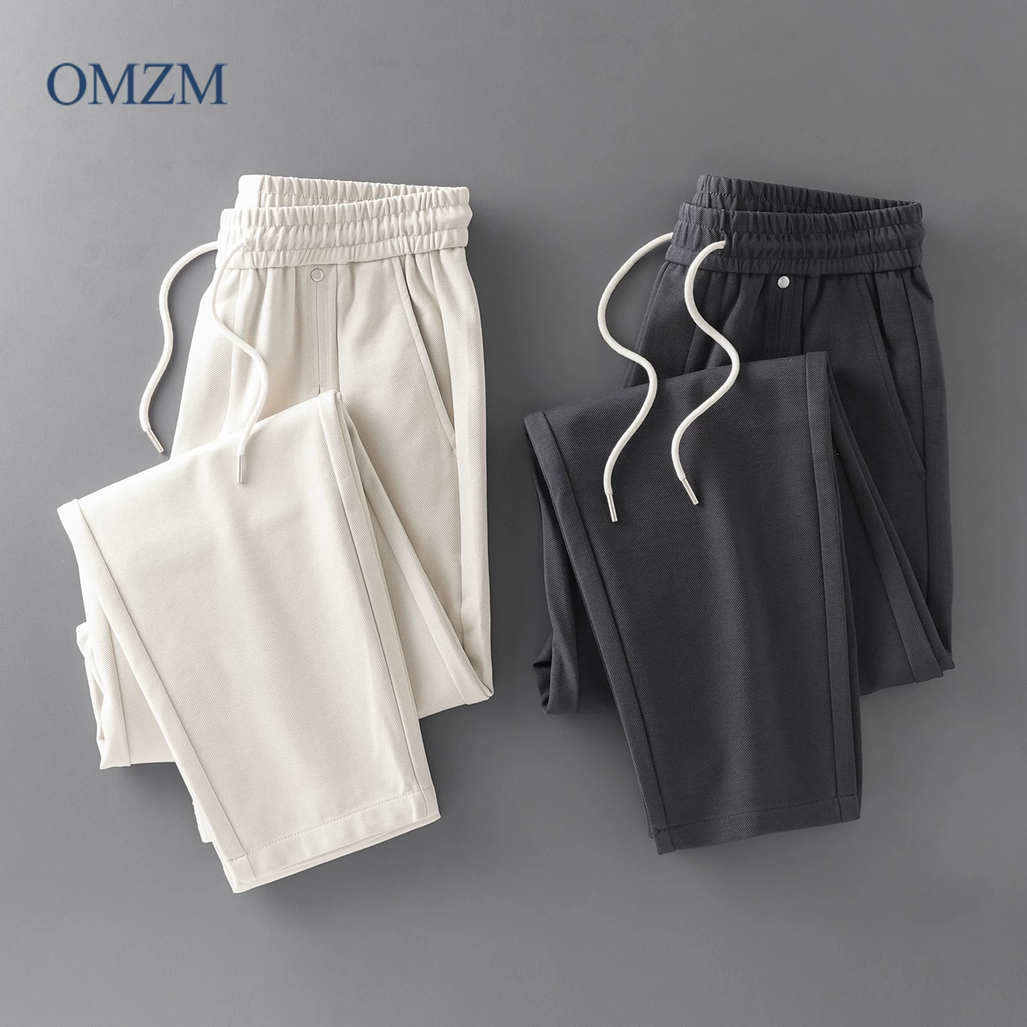 Quần thể thao lyocell hạng nặng OMZM dành cho nam, quần thể thao phong cách Mỹ mùa thu đông, quần ống rộng đơn giản màu trơn đơn giản