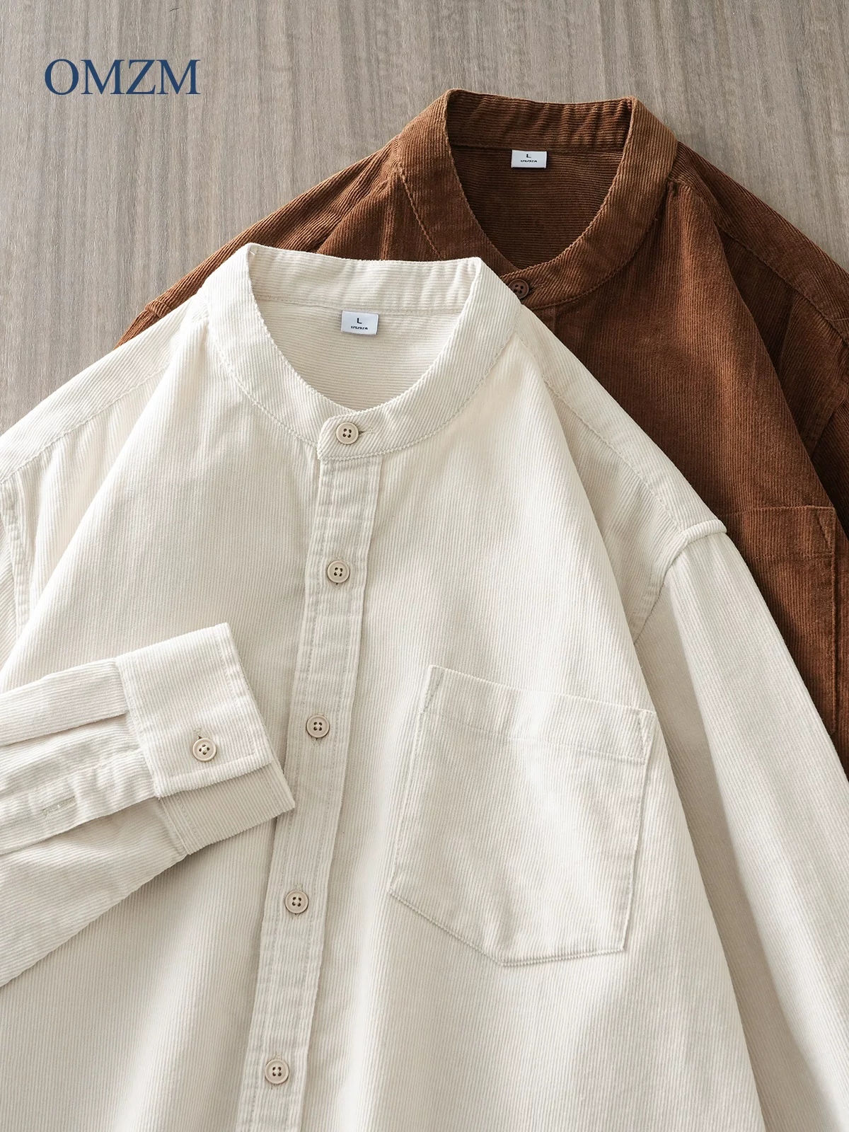 Áo khoác sơ mi chất liệu vải gân dày 350G dành cho nam, mùa thu đông 2024, áo sơ mi giữ ấm chất liệu cotton nguyên chất, tay dài, cổ đứng