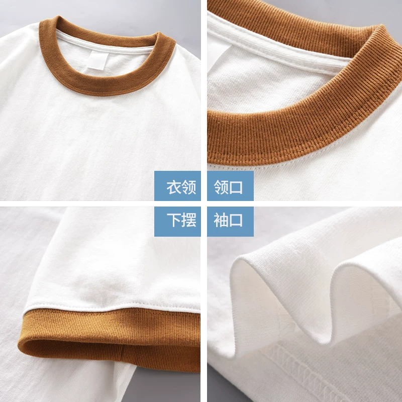 Áo thun nam cotton 100% dày dặn 320G, kiểu dáng mới hè 2025, phong cách Mỹ thời thượng, in họa tiết phối màu, cổ tròn, tay ngắn