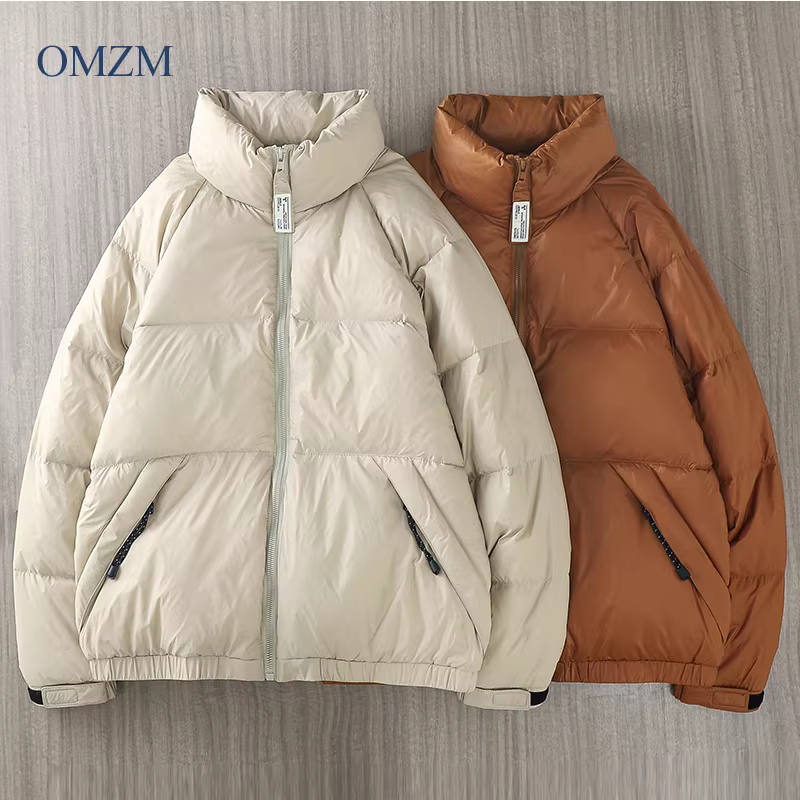 Áo khoác lông vũ trắng cổ đứng kiểu Mỹ OMZM dành cho nam, áo khoác phao dày dặn ấm áp mùa đông, áo khoác cotton in họa tiết thương hiệu thời thượng.