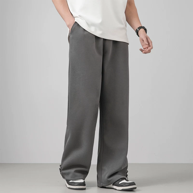 Quần thể thao màu xám hạng nặng kiểu Mỹ của OMZM dành cho nam, quần jogger dáng rộng có dây rút mùa hè, quần dài dáng thẳng màu trơn, quần dài thường ngày