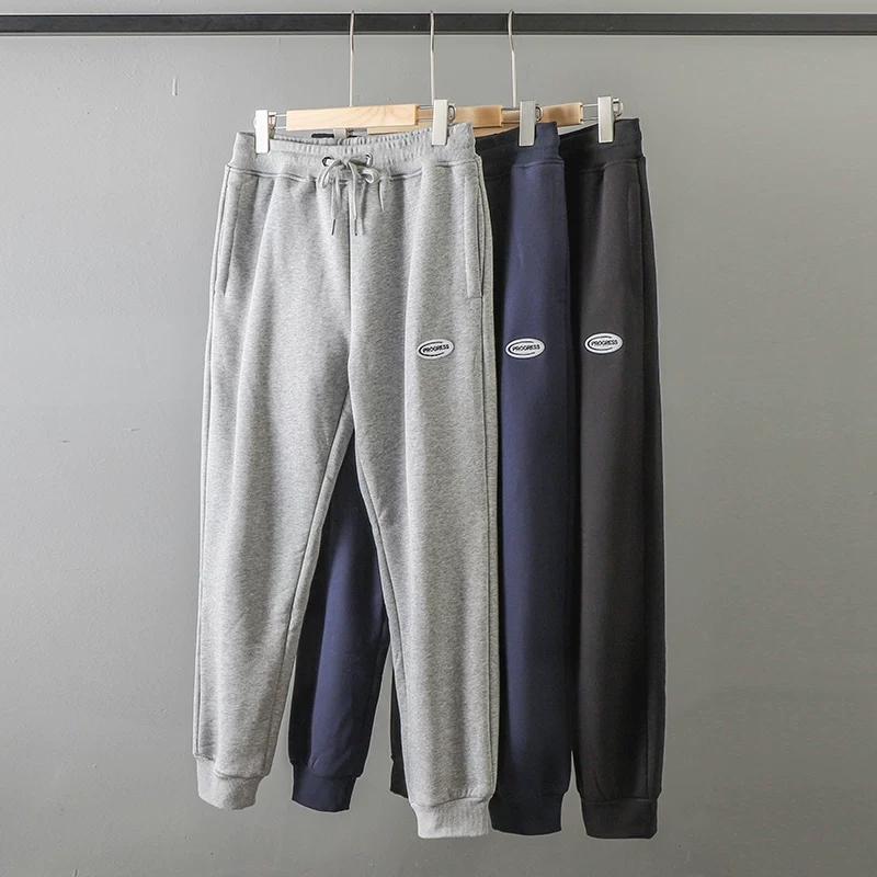 Quần jogger nam chất liệu giả lông cừu dày dặn kiểu Mỹ, 400G, lót lông cừu giữ ấm mùa đông, quần thể thao ống côn ấm áp, phong cách thường ngày