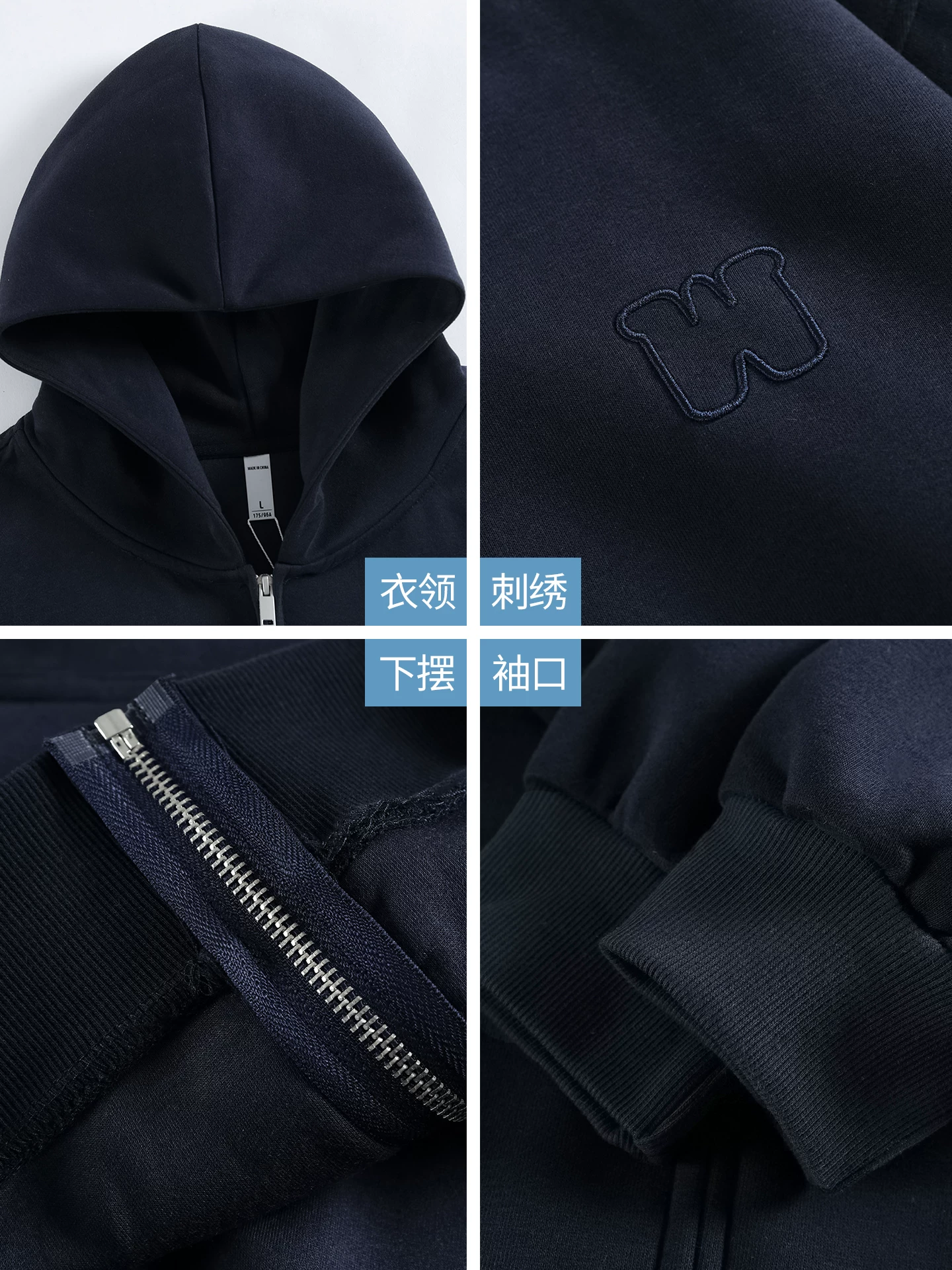 OMZM450G hạng nặng áo len cardigan nam mùa thu phong cách Mỹ thêu chữ có mũ trùm đầu áo khoác dây kéo áo khoác rộng