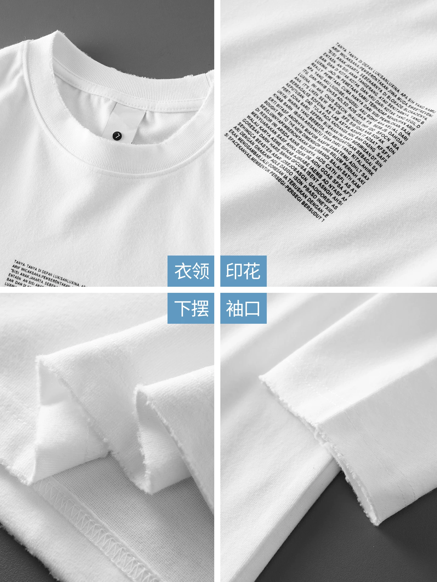 Áo thun dài tay in chữ nặng OMZM dành cho nam, áo sơ mi màu trắng mùa thu, áo chui đầu cổ tròn cổ điển kiểu Mỹ để mặc nhiều lớp.